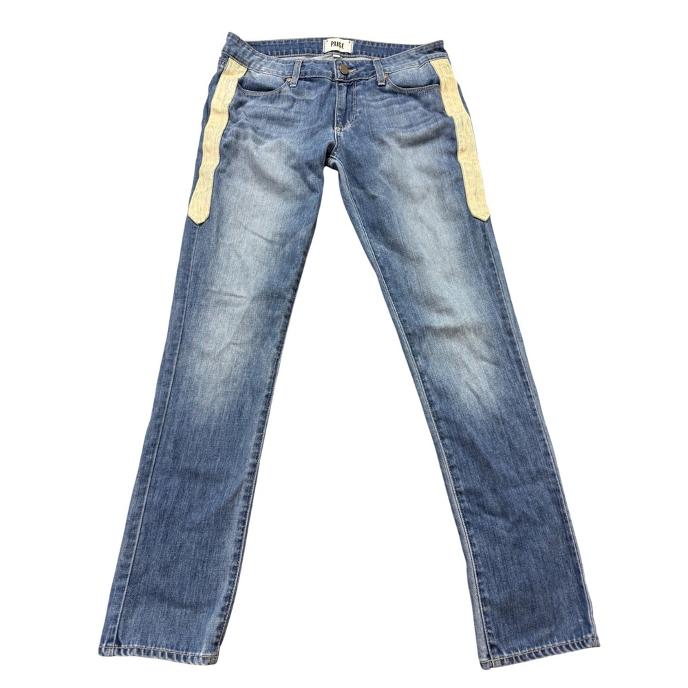 Paige Jimmy Jimmy Skinny Jeans Womens 27 Blue Excellent Lace Tuxedo Stripe Denim